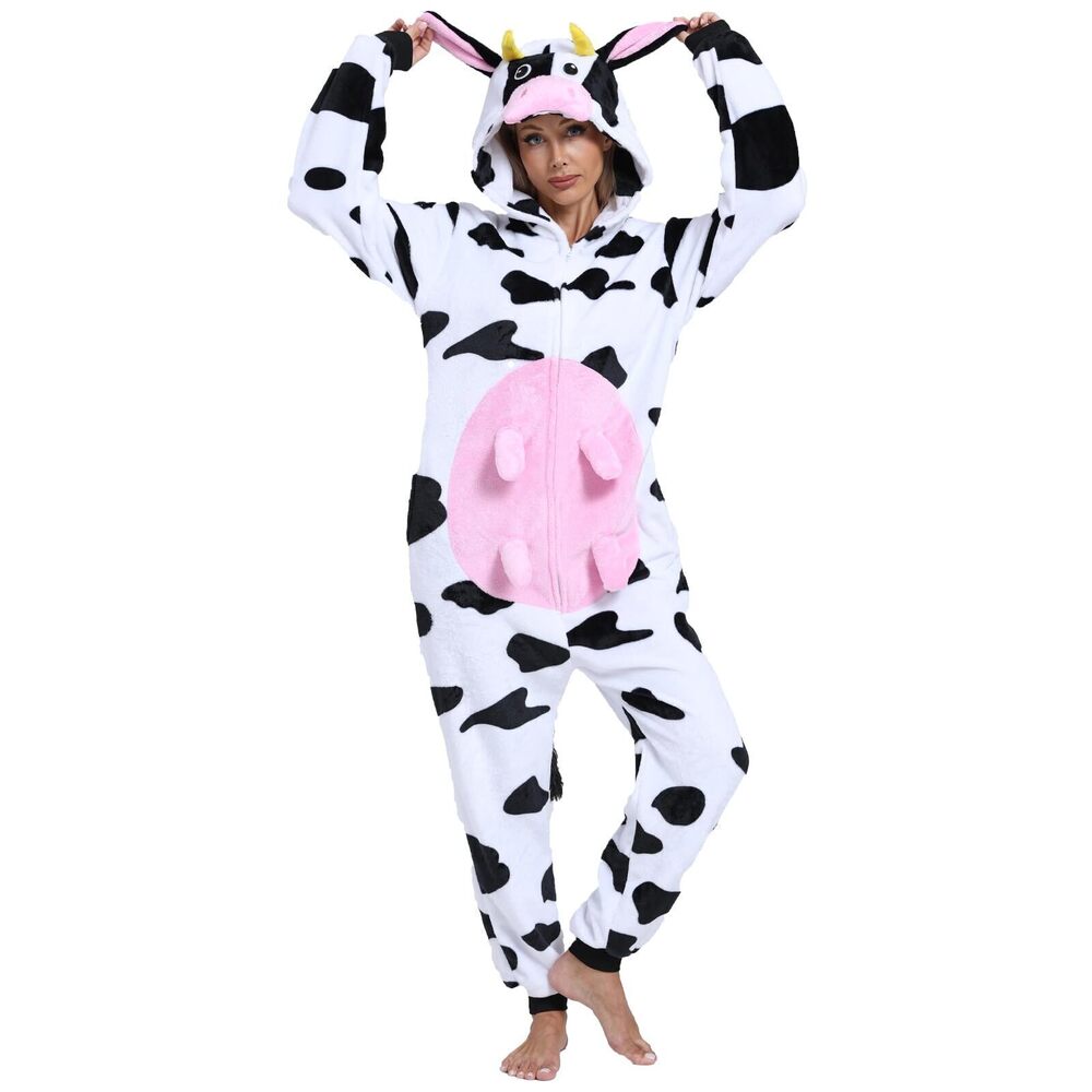 9284 Adult Onesie Pajamas Animal One Piece Pink Cow Costume Halloween